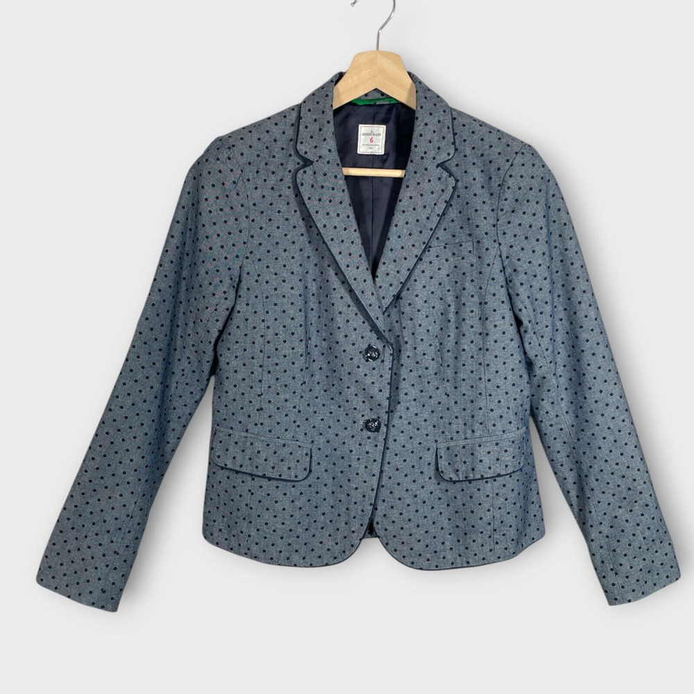 🦜 Gap Academy Blazer Woman's 6 Navy Blue Polka Dot Green Lined Cuffs Preppy